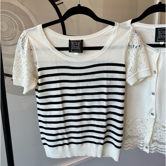 CYNYHIA ROWLEY TWIN-SET - size 2, ivory and midnight blue - Very Good Condition - Picture 2 of 10